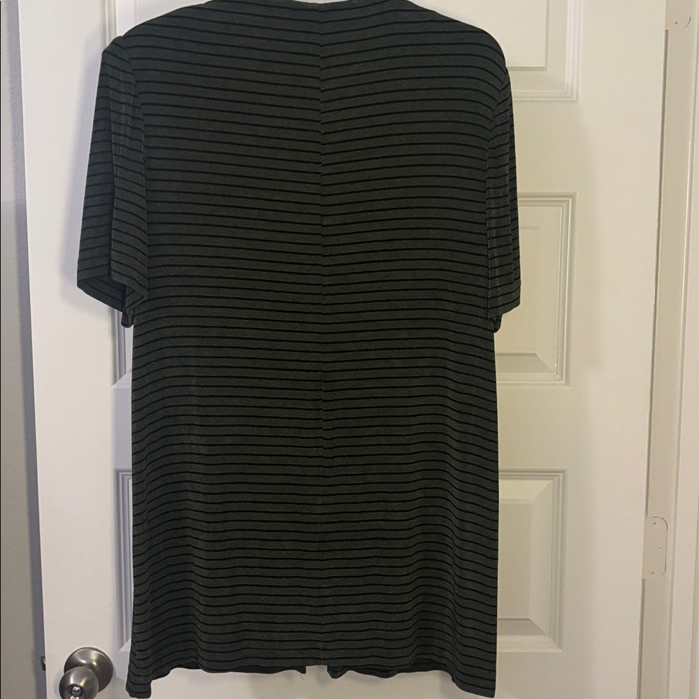 VTG R&M Richard Black & Olive Green Striped slinky  Cardigan SZ 16 shoulder pads - Picture 2 of 11